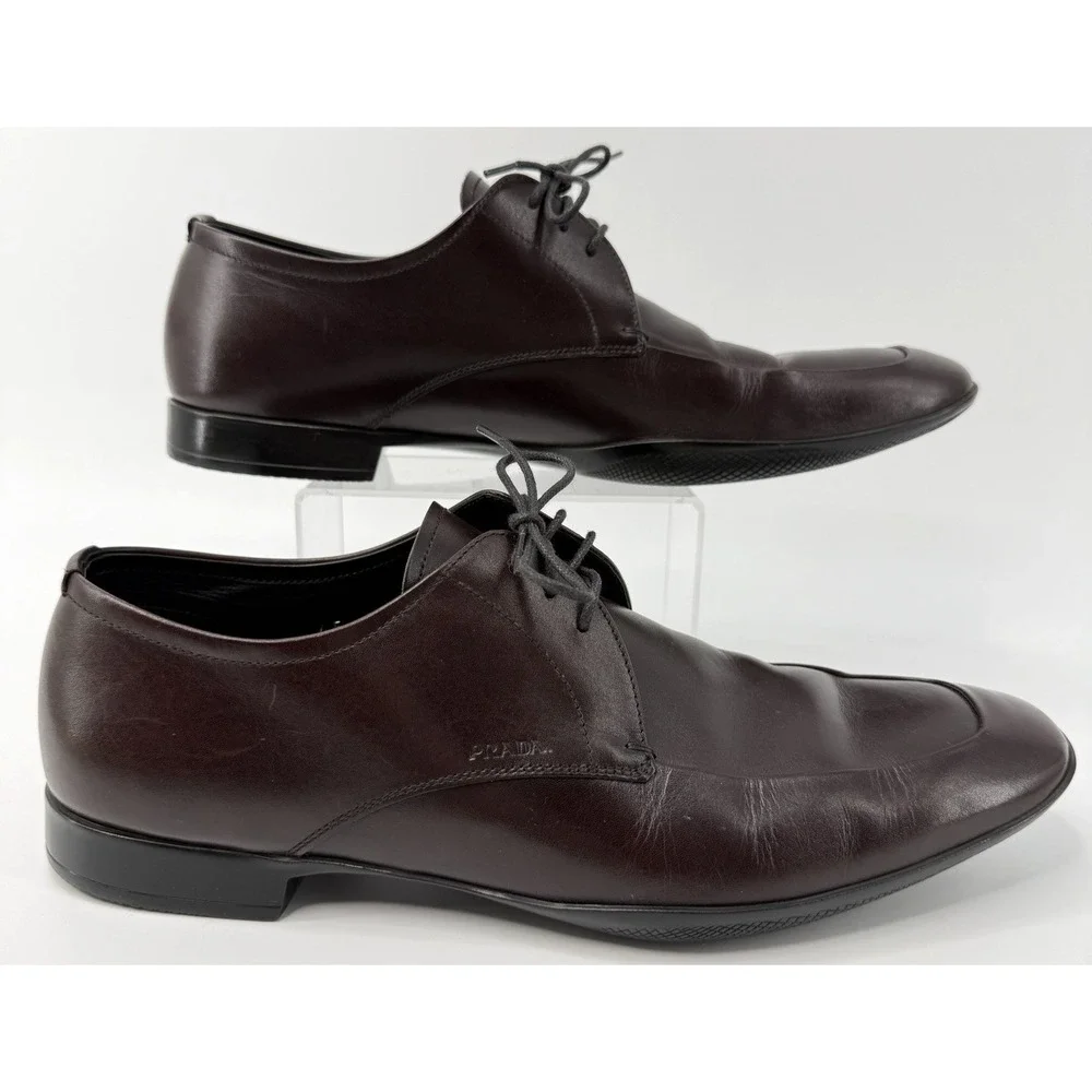 Prada Dress Shoes Men 8 Burgundy‎ Oxblood Leather Square Toe Derby Italy